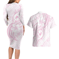 Hawaii Plumeria Lokelani Pikake Lei Couples Matching Long Sleeve Bodycon Dress and Hawaiian Shirt Poni Mama Polynesian Tattoo