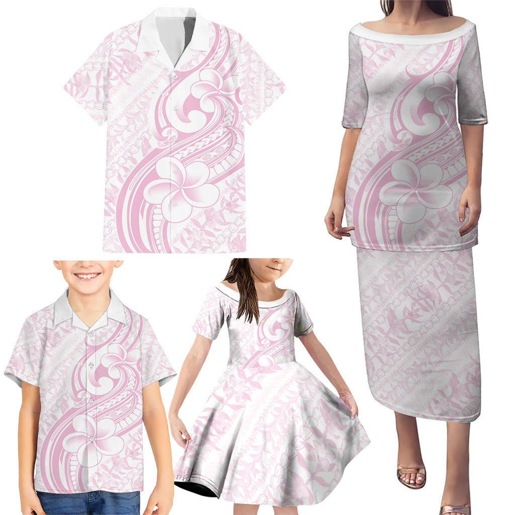 Hawaii Plumeria Lokelani Pikake Lei Family Matching Puletasi and Hawaiian Shirt Poni Mama Polynesian Tattoo