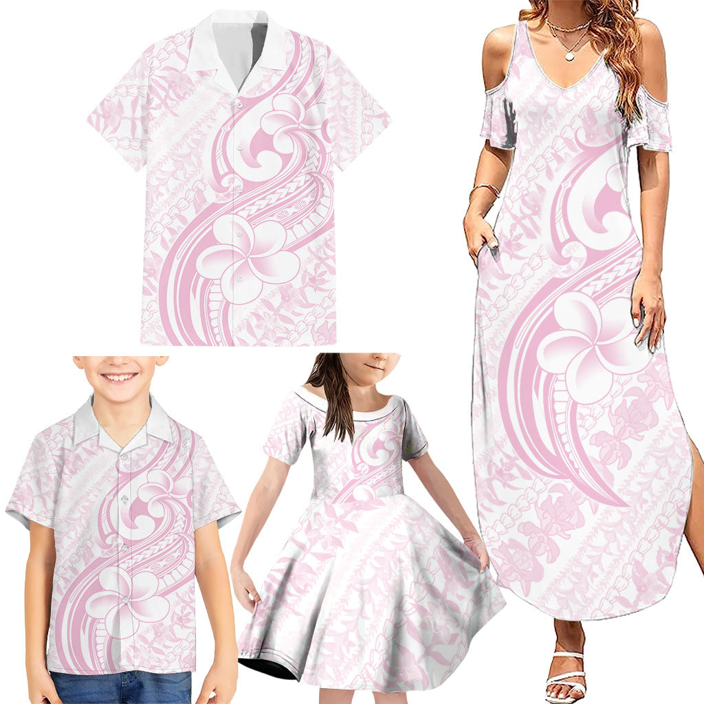Hawaii Plumeria Lokelani Pikake Lei Family Matching Summer Maxi Dress and Hawaiian Shirt Poni Mama Polynesian Tattoo