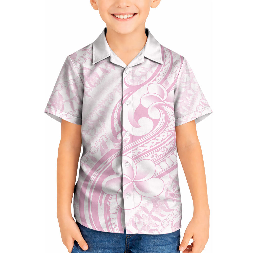 Hawaii Plumeria Lokelani Pikake Lei Kid Hawaiian Shirt Poni Mama Polynesian Tattoo LT9 Kid Pink - Polynesian Pride