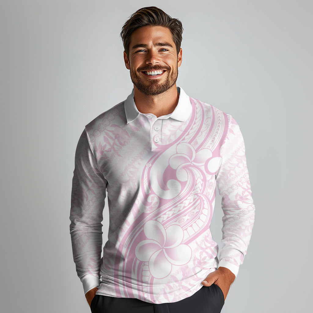 Hawaii Plumeria Lokelani Pikake Lei Long Sleeve Polo Shirt Poni Mama Polynesian Tattoo