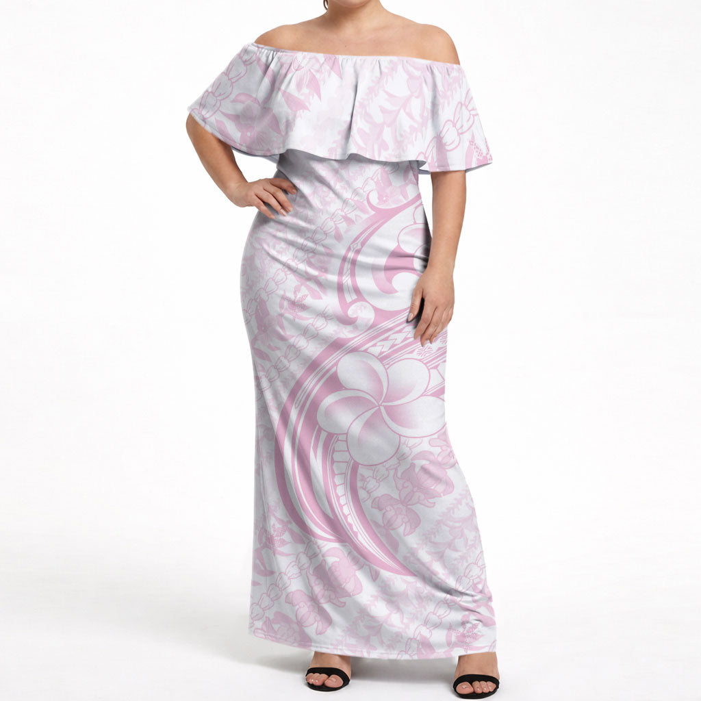 Hawaii Plumeria Lokelani Pikake Lei Off Shoulder Maxi Dress Poni Mama Polynesian Tattoo LT9 Women Pink - Polynesian Pride