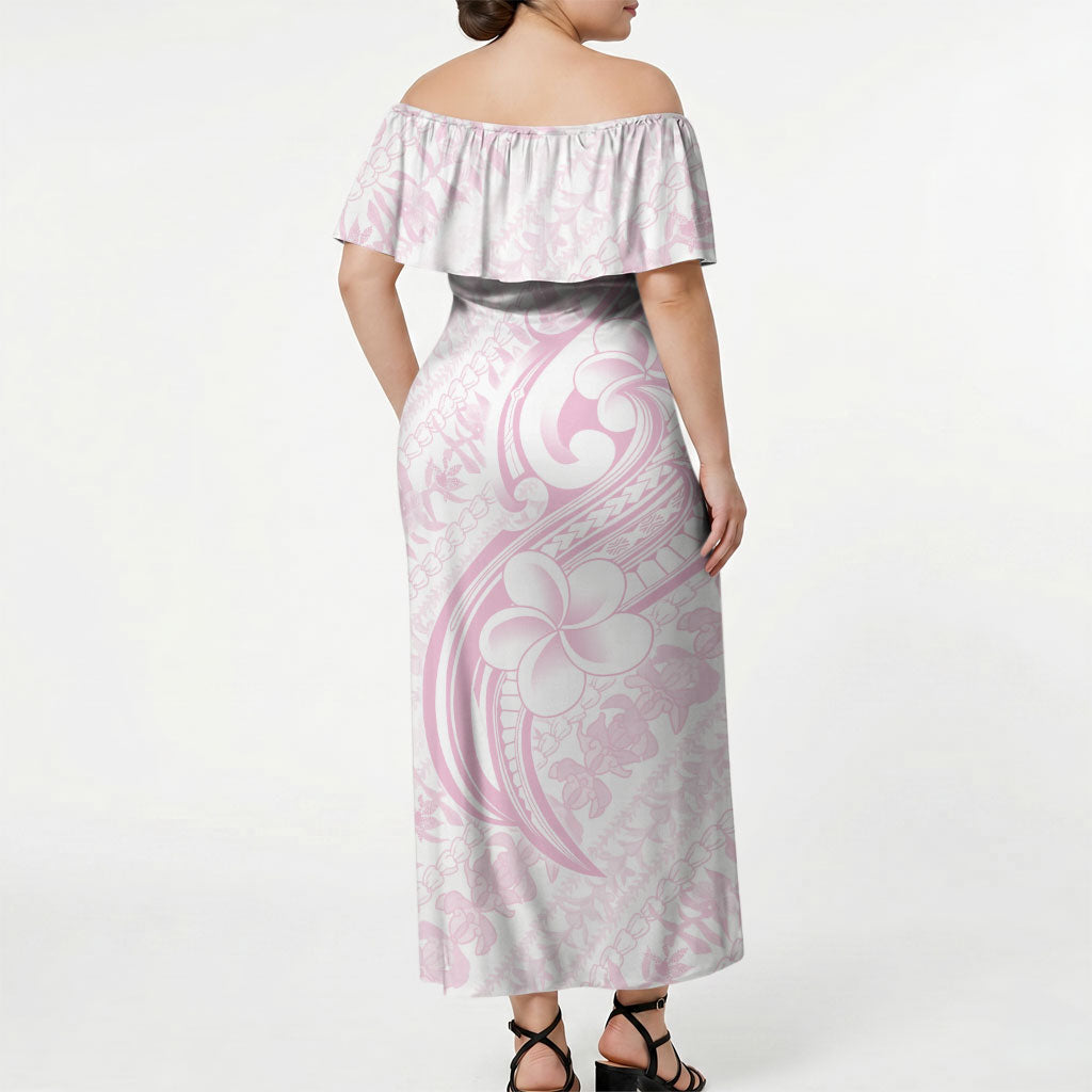 Hawaii Plumeria Lokelani Pikake Lei Off Shoulder Maxi Dress Poni Mama Polynesian Tattoo LT9 - Polynesian Pride