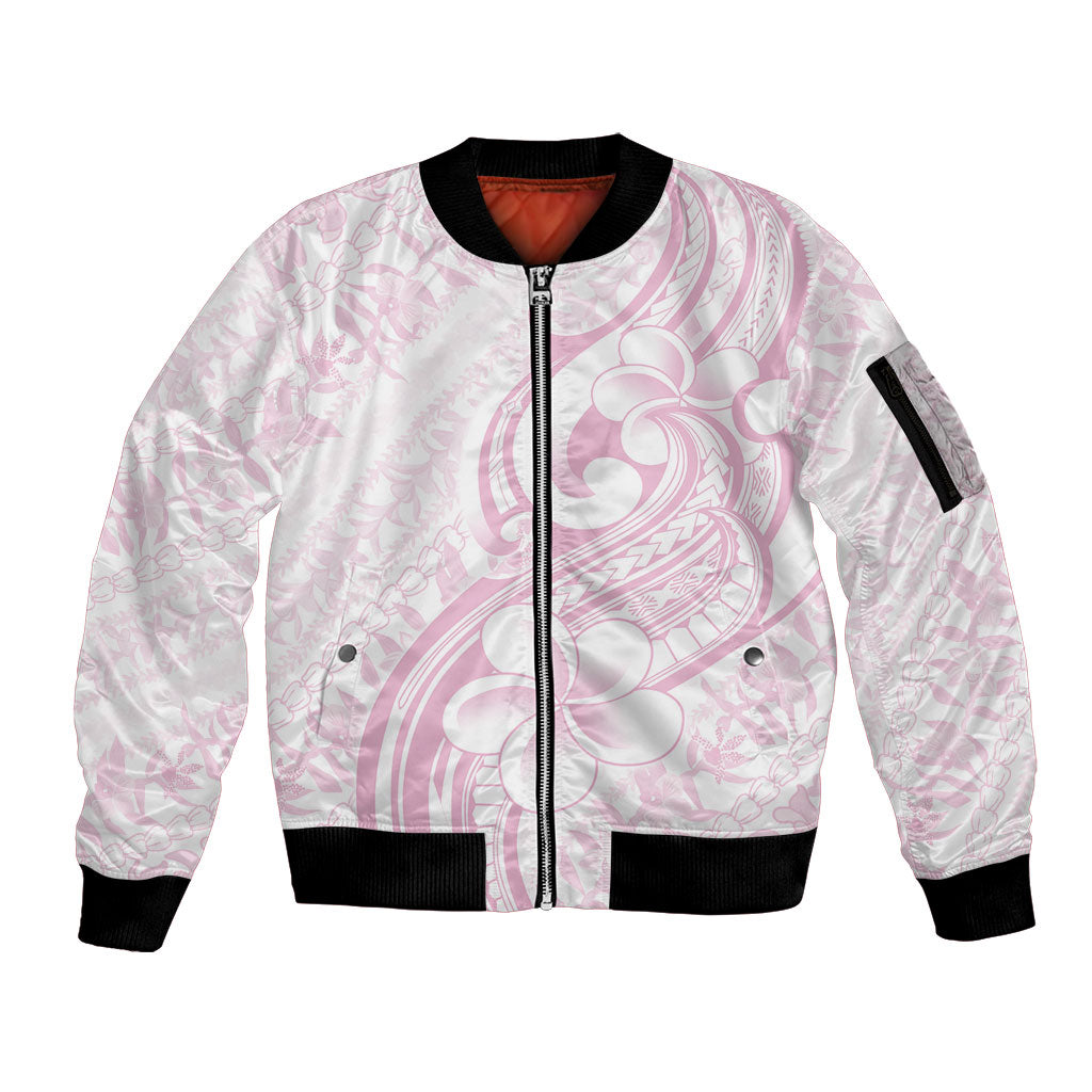 Hawaii Plumeria Lokelani Pikake Lei Sleeve Zip Bomber Jacket Poni Mama Polynesian Tattoo