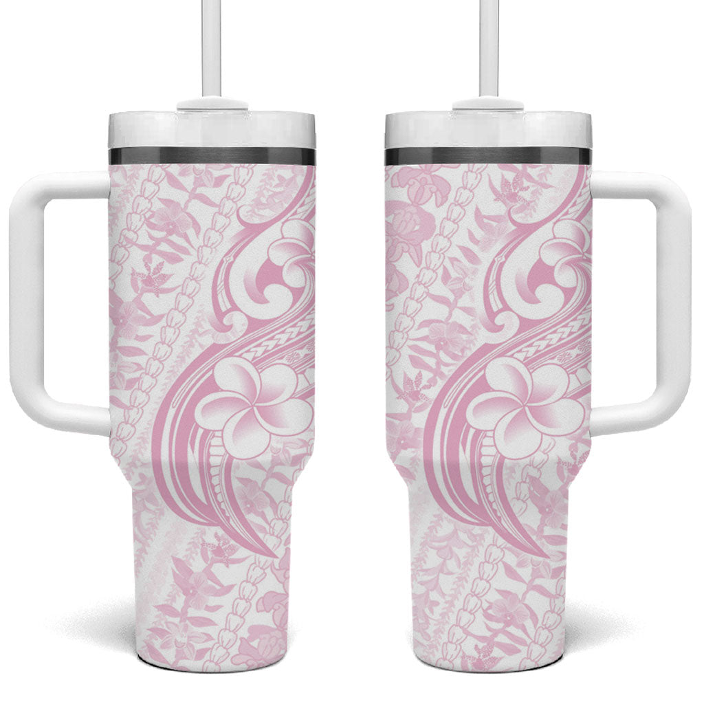 Hawaii Plumeria Lokelani Pikake Lei Tumbler With Handle Poni Mama Polynesian Tattoo LT9 One Size: 40 oz Pink - Polynesian Pride