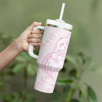 Hawaii Plumeria Lokelani Pikake Lei Tumbler With Handle Poni Mama Polynesian Tattoo LT9 - Polynesian Pride