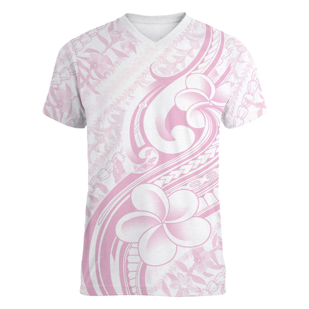 Hawaii Plumeria Lokelani Pikake Lei Women V-Neck T-Shirt Poni Mama Polynesian Tattoo