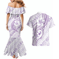 Hawaii Plumeria Lokelani Pikake Lei Couples Matching Mermaid Dress and Hawaiian Shirt Poni Polynesian Tattoo