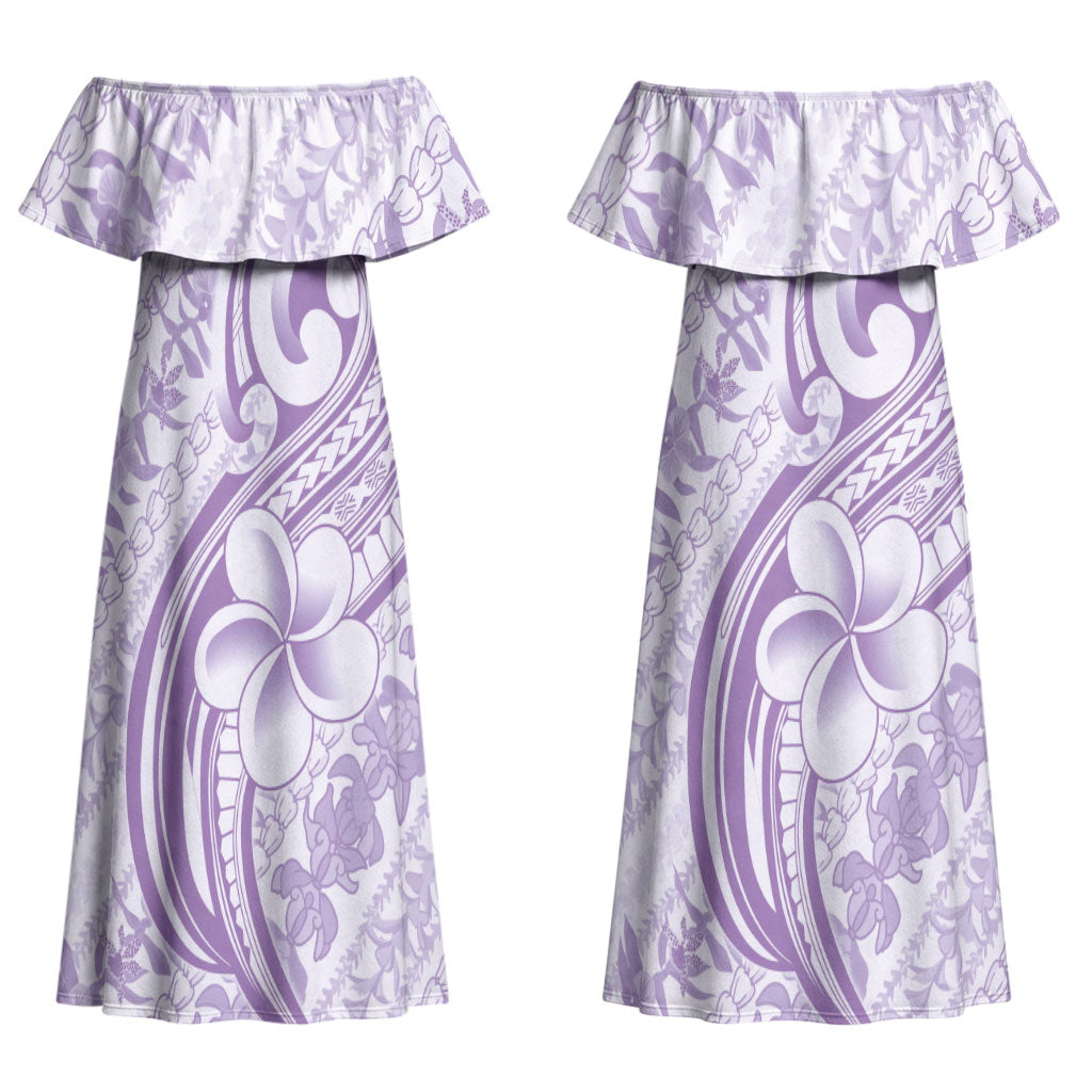 Hawaii Plumeria Lokelani Pikake Lei Couples Matching Off Shoulder Maxi Dress and Hawaiian Shirt Poni Polynesian Tattoo LT9 - Polynesian Pride