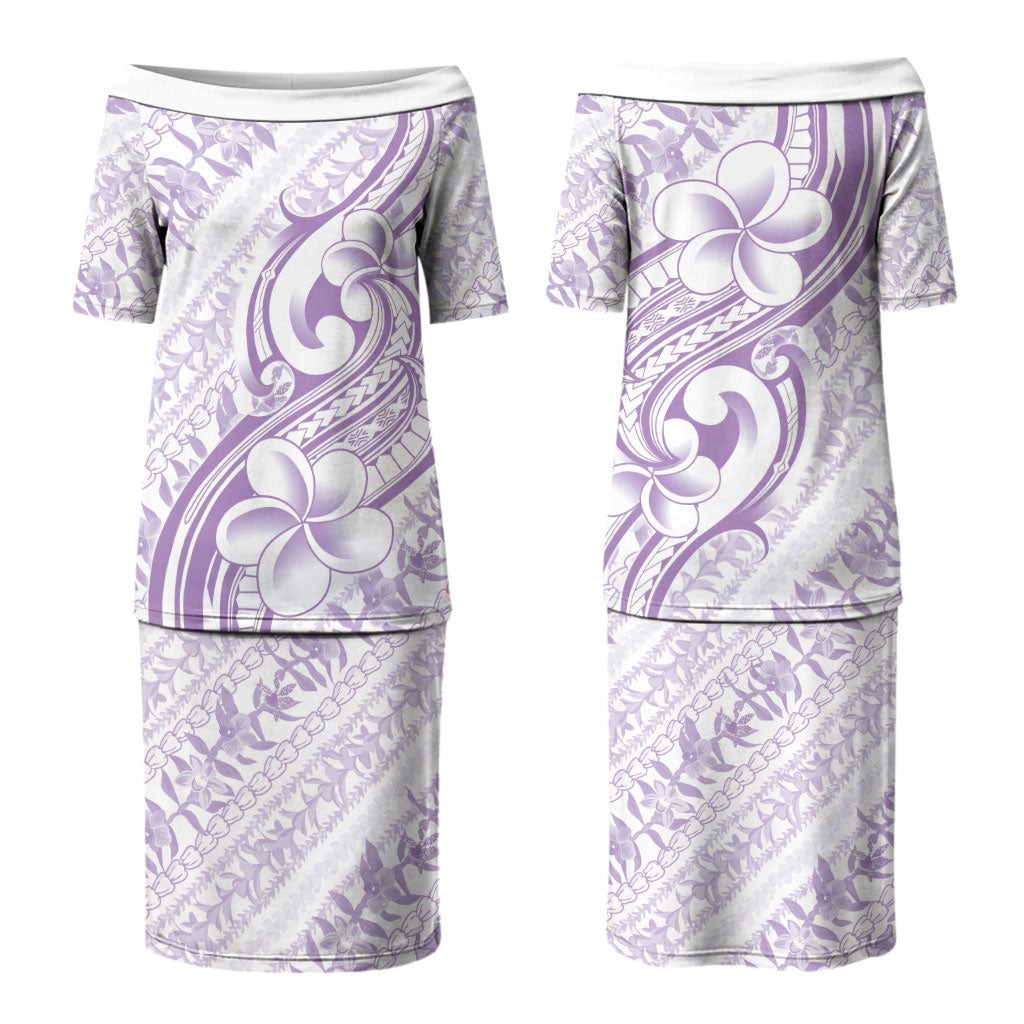 Hawaii Plumeria Lokelani Pikake Lei Couples Matching Puletasi and Long Sleeve Button Shirt Poni Polynesian Tattoo LT9 - Polynesian Pride