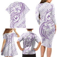 Hawaii Plumeria Lokelani Pikake Lei Family Matching Long Sleeve Bodycon Dress and Hawaiian Shirt Poni Polynesian Tattoo