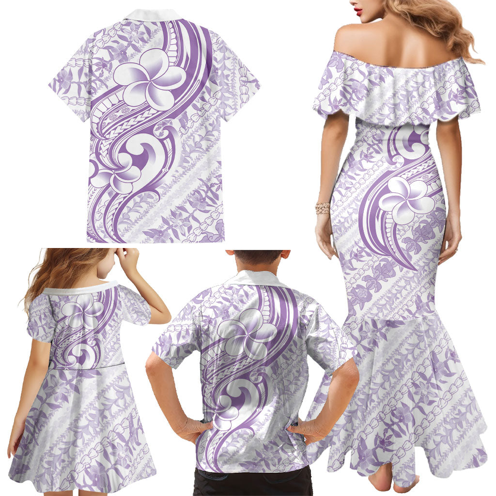 Hawaii Plumeria Lokelani Pikake Lei Family Matching Mermaid Dress and Hawaiian Shirt Poni Polynesian Tattoo