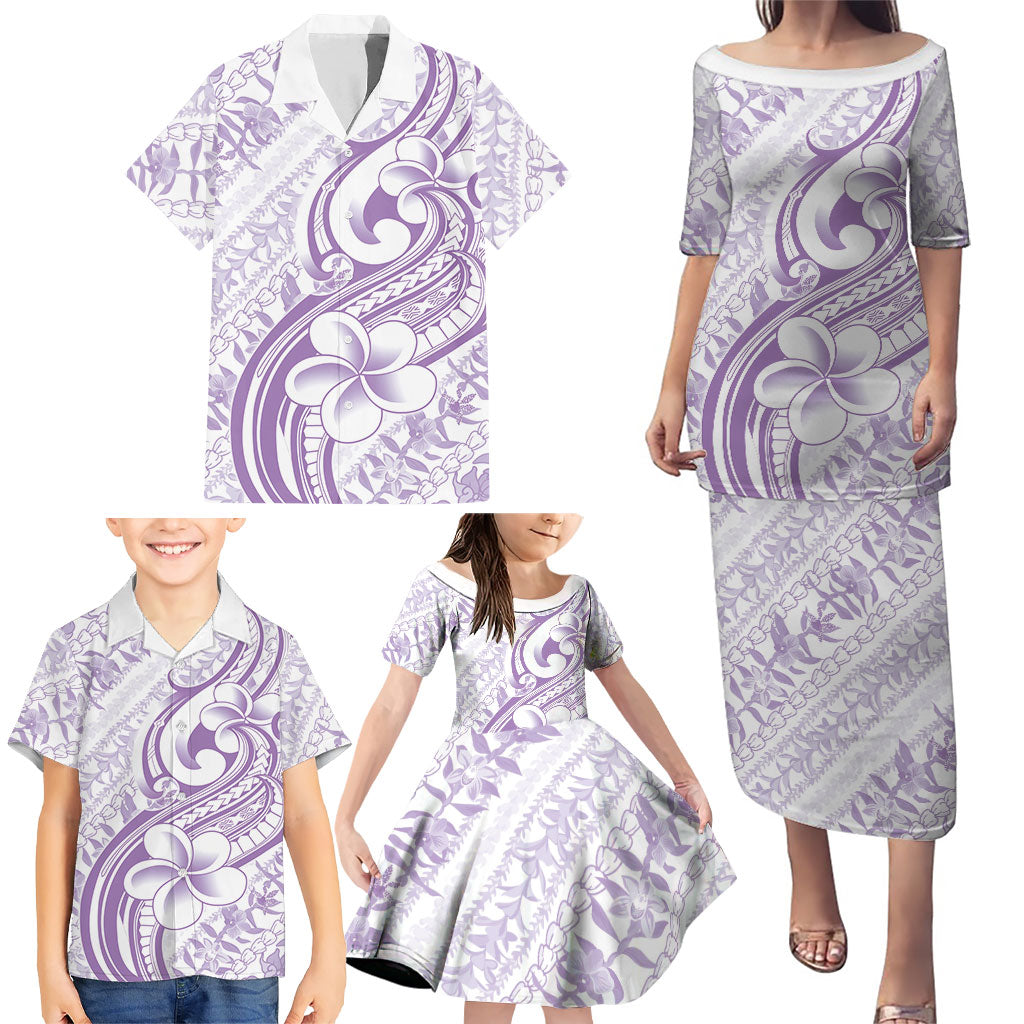 Hawaii Plumeria Lokelani Pikake Lei Family Matching Puletasi and Hawaiian Shirt Poni Polynesian Tattoo