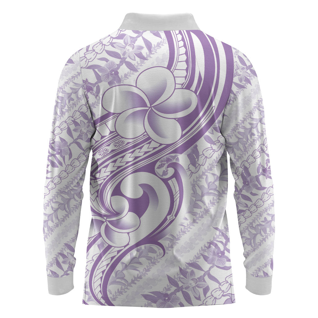 Hawaii Plumeria Lokelani Pikake Lei Long Sleeve Polo Shirt Poni Polynesian Tattoo