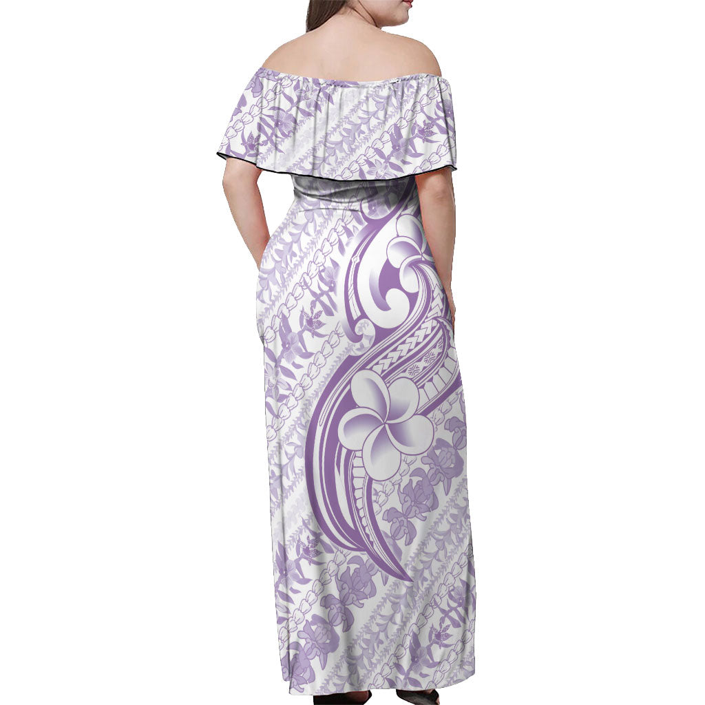 Hawaii Plumeria Lokelani Pikake Lei Off Shoulder Maxi Dress Poni Polynesian Tattoo