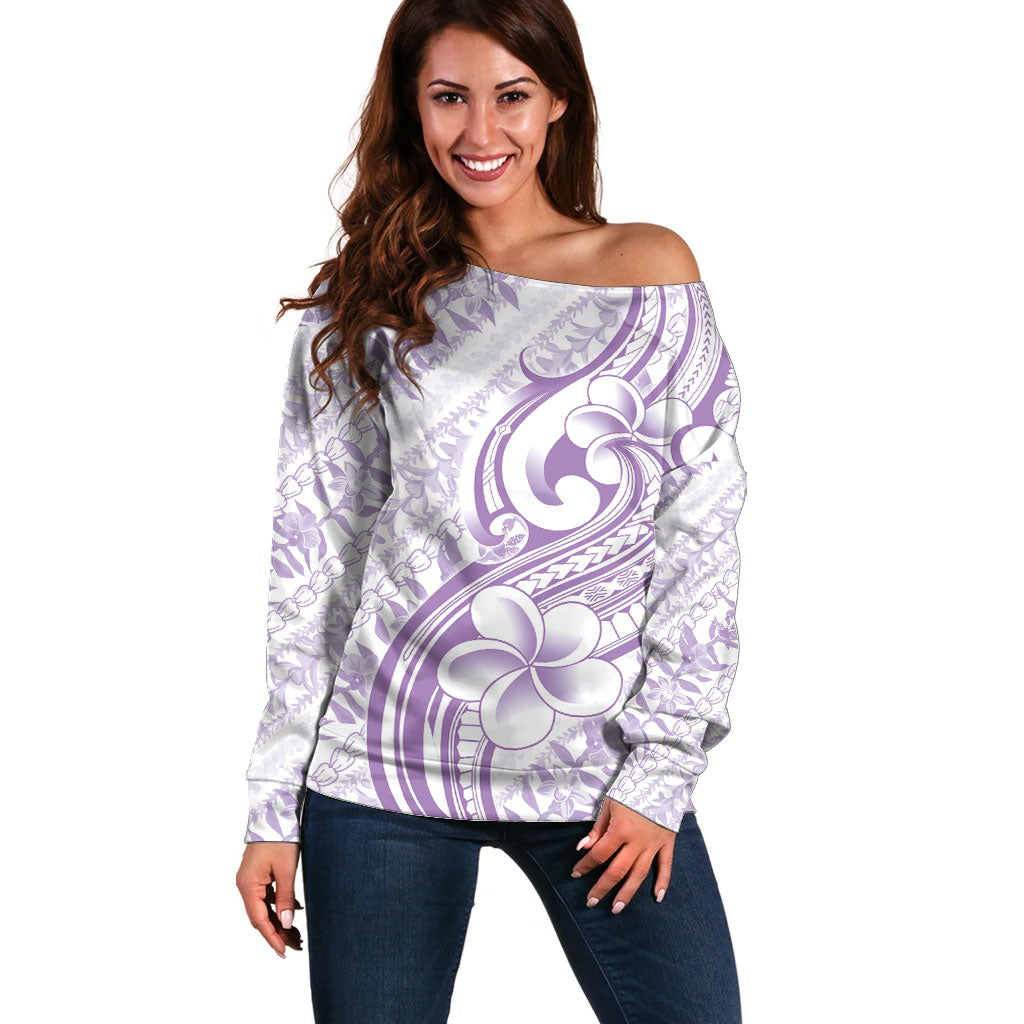Hawaii Plumeria Lokelani Pikake Lei Off Shoulder Sweater Poni Polynesian Tattoo