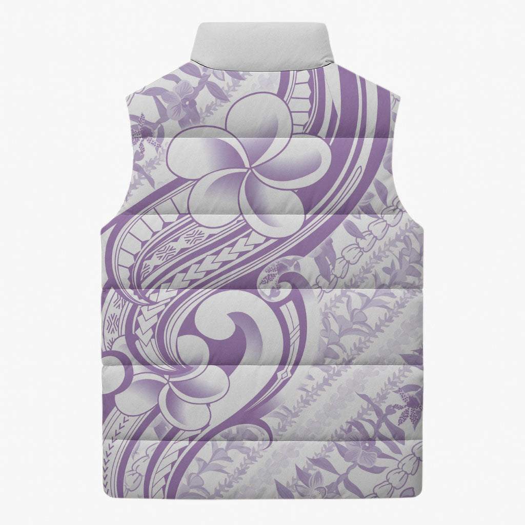 Hawaii Plumeria Lokelani Pikake Lei Sleeveless Puffer Jacket Poni Polynesian Tattoo