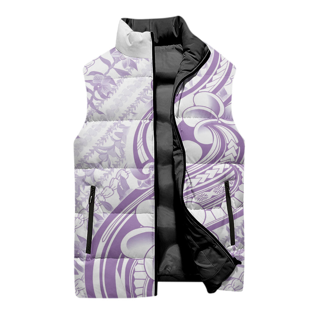 Hawaii Plumeria Lokelani Pikake Lei Sleeveless Puffer Jacket Poni Polynesian Tattoo