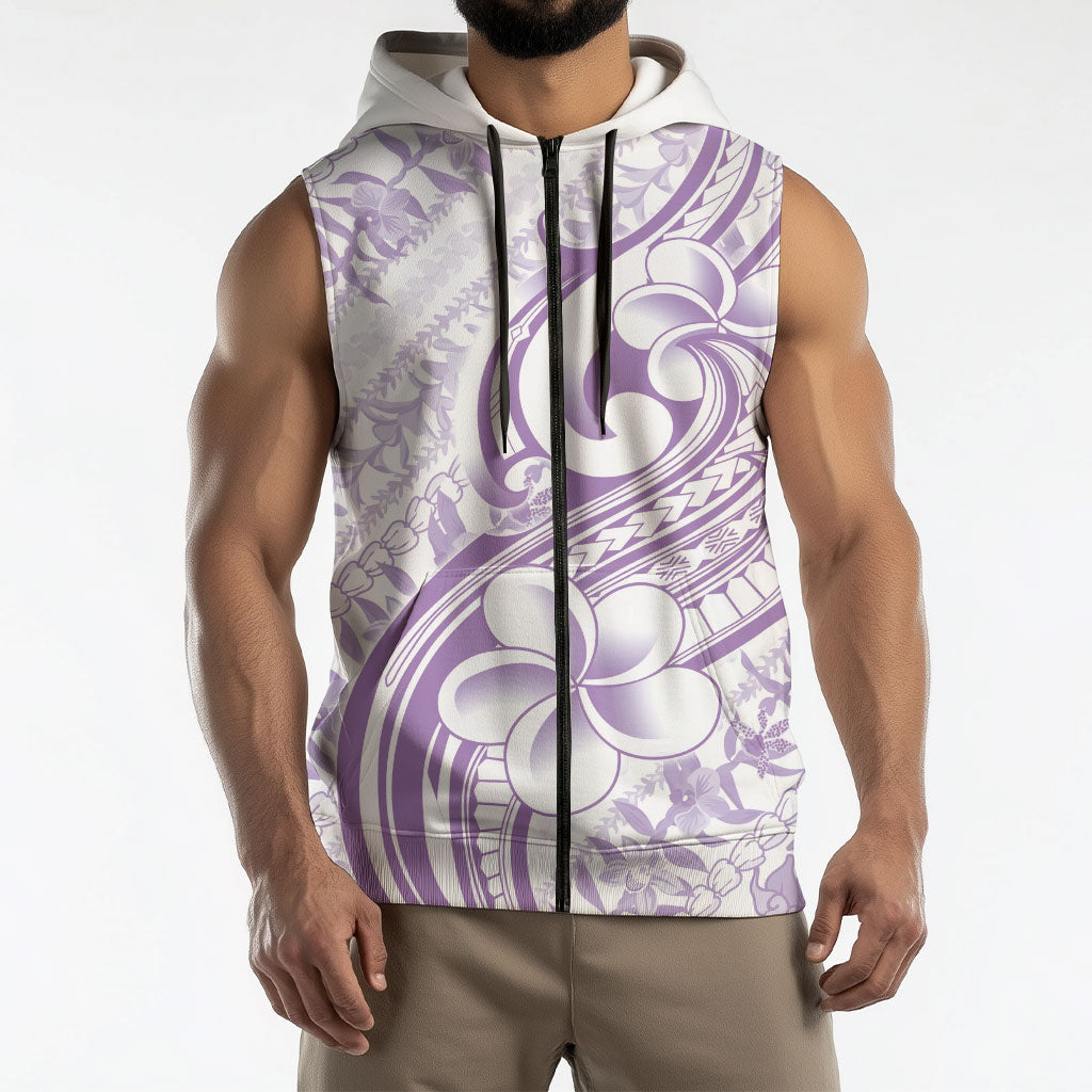 Hawaii Plumeria Lokelani Pikake Lei Sleeveless Zip Hoodie Poni Polynesian Tattoo