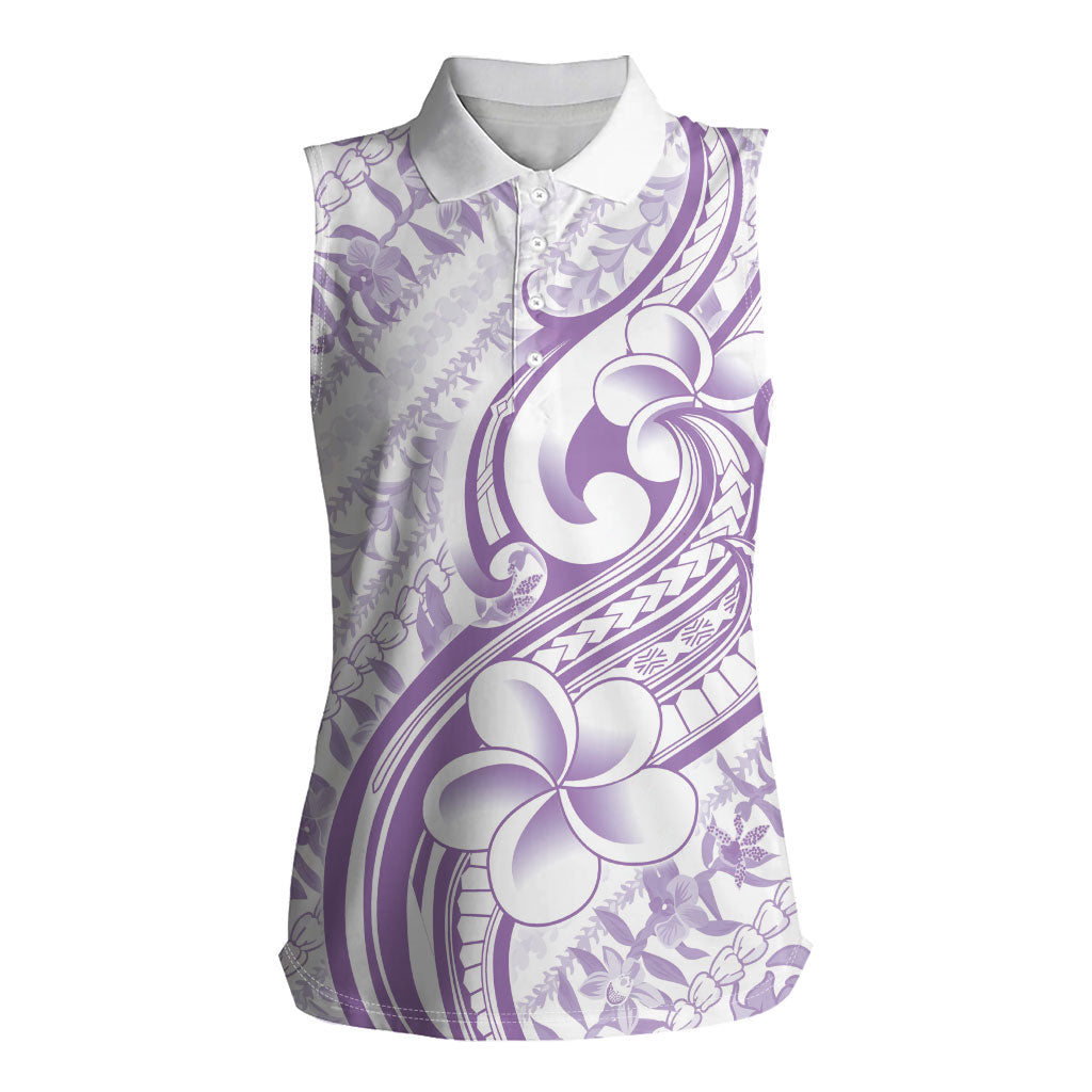 Hawaii Plumeria Lokelani Pikake Lei Women Sleeveless Polo Shirt Poni Polynesian Tattoo