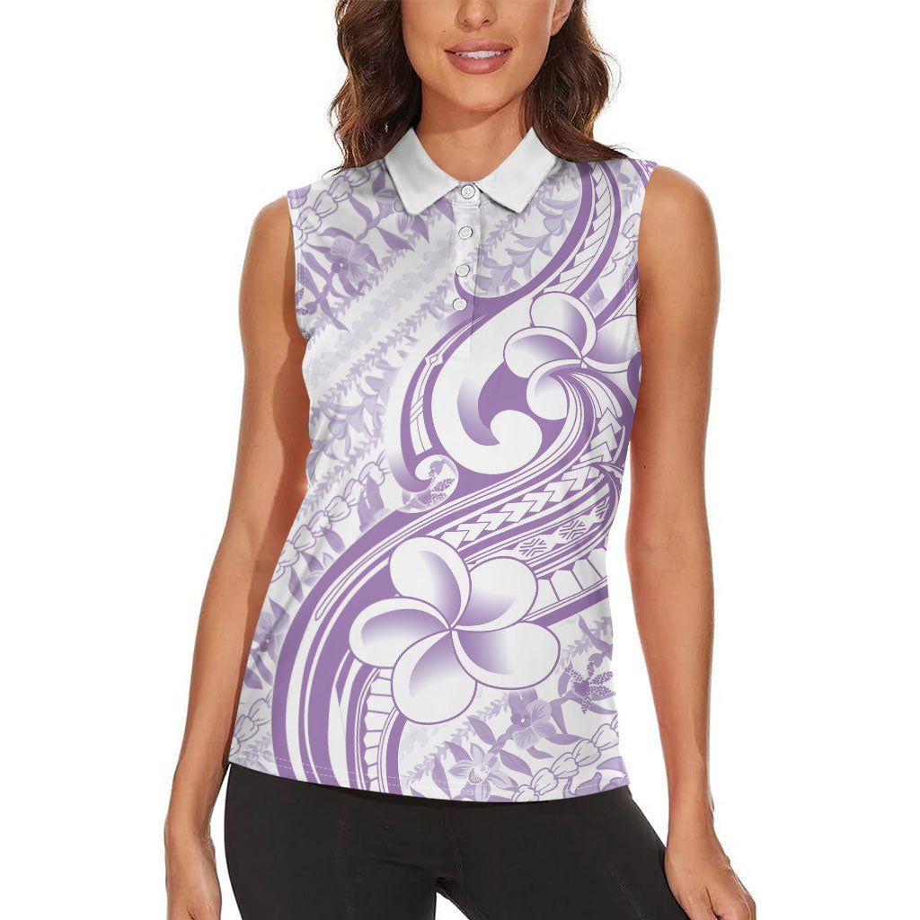 Hawaii Plumeria Lokelani Pikake Lei Women Sleeveless Polo Shirt Poni Polynesian Tattoo