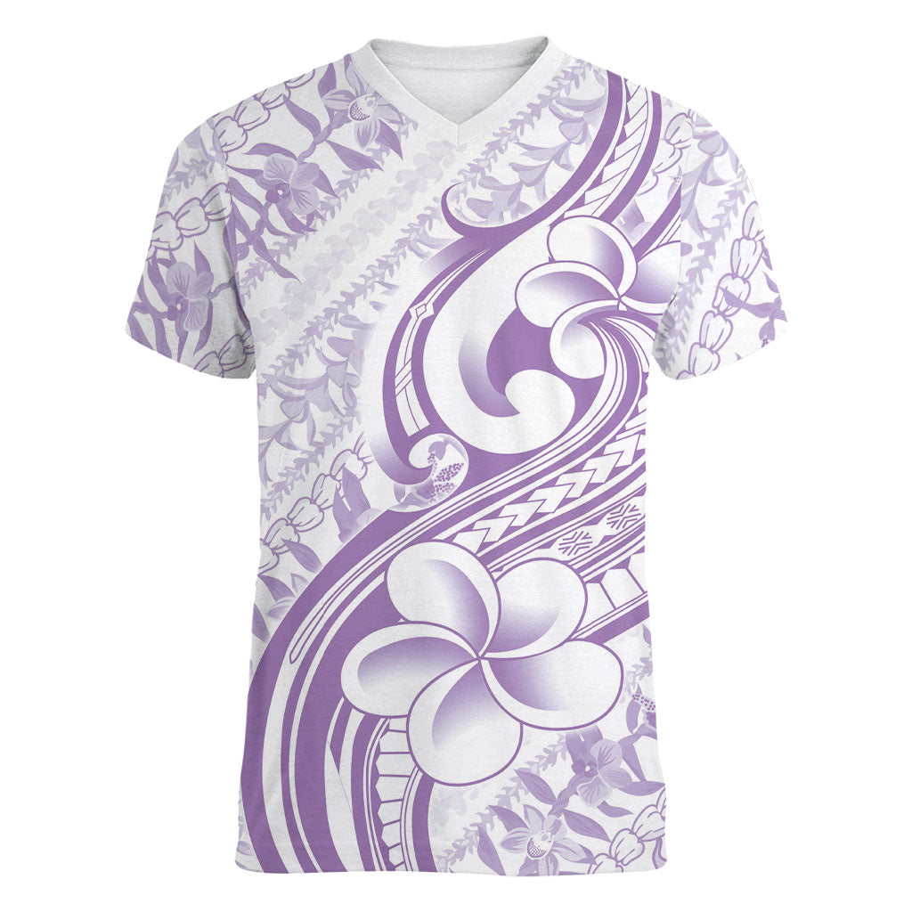 Hawaii Plumeria Lokelani Pikake Lei Women V-Neck T-Shirt Poni Polynesian Tattoo