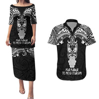 New Zealand Te Reo Maori Couples Matching Puletasi Dress and Hawaiian Shirt Kia Kaha Maori Language Week Black Style LT9 Black - Polynesian Pride