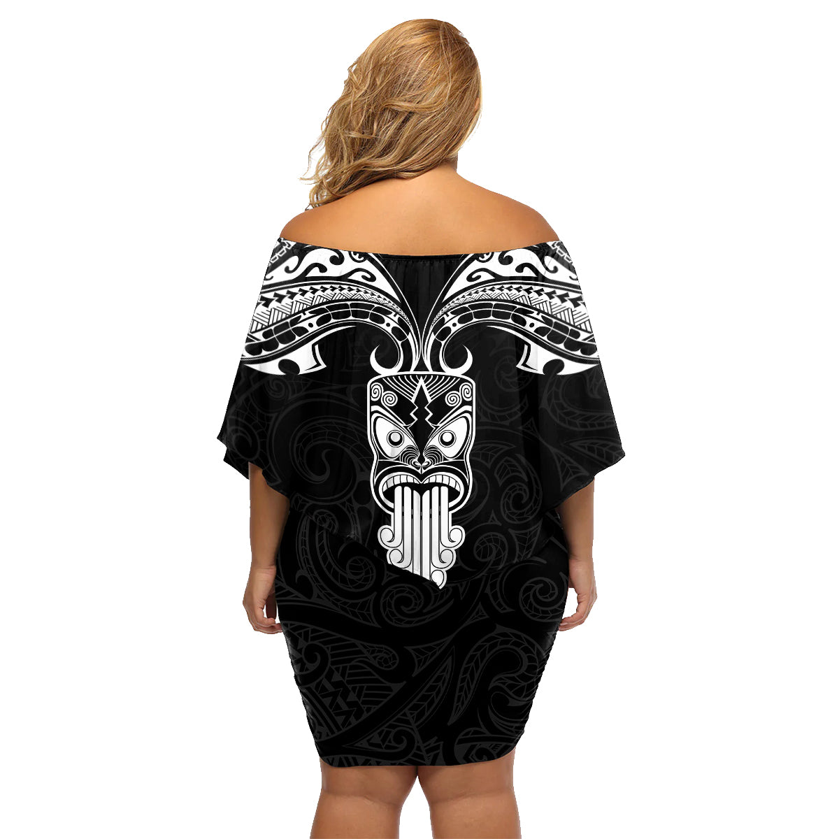 New Zealand Te Reo Maori Family Matching Off Shoulder Short Dress and Hawaiian Shirt Kia Kaha Maori Language Week Black Style LT9 - Polynesian Pride
