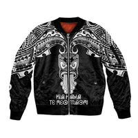 New Zealand Te Reo Maori Sleeve Zip Bomber Jacket Kia Kaha Maori Language Week Black Style LT9 Unisex Black - Polynesian Pride