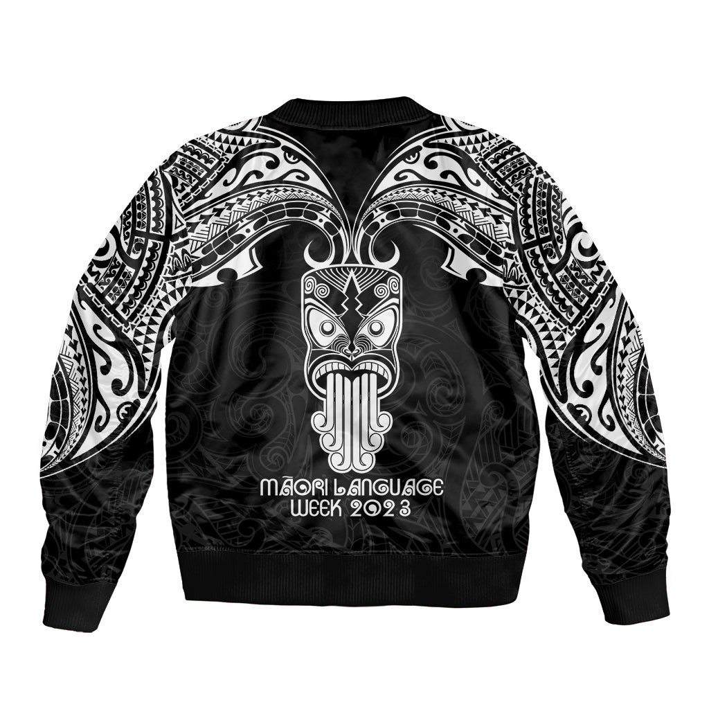 New Zealand Te Reo Maori Sleeve Zip Bomber Jacket Kia Kaha Maori Language Week Black Style LT9 - Polynesian Pride
