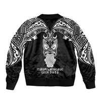 New Zealand Te Reo Maori Sleeve Zip Bomber Jacket Kia Kaha Maori Language Week Black Style LT9 - Polynesian Pride