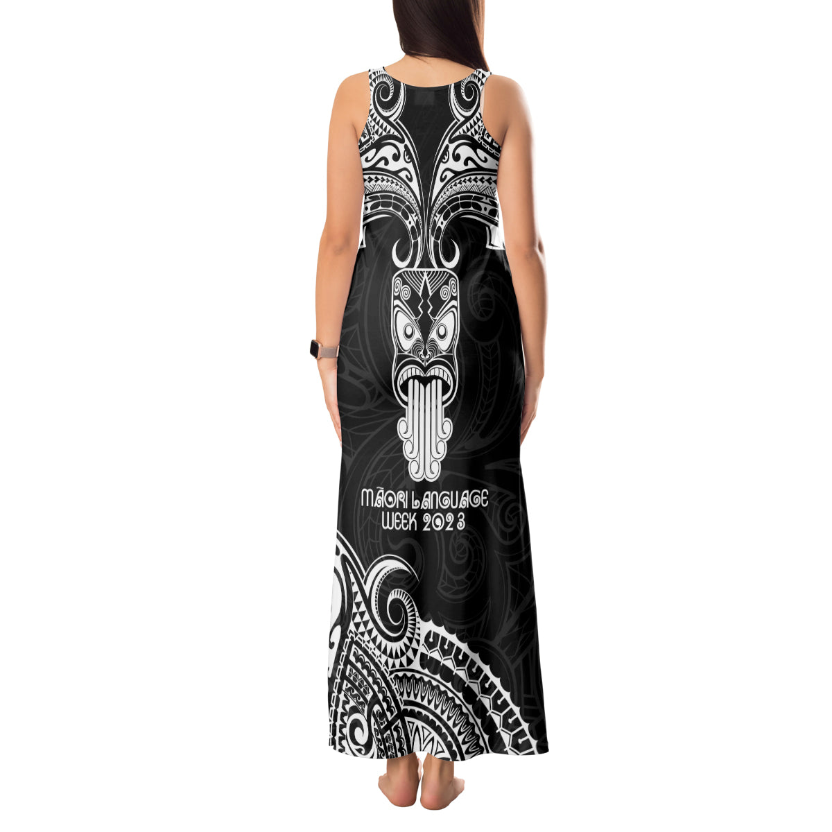 New Zealand Te Reo Maori Tank Maxi Dress Kia Kaha Maori Language Week Black Style LT9 - Polynesian Pride