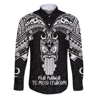 Personalised New Zealand Te Reo Maori Family Matching Off Shoulder Long Sleeve Dress and Hawaiian Shirt Kia Kaha Maori Language Week Black Style LT9 Dad's Shirt - Long Sleeve Black - Polynesian Pride