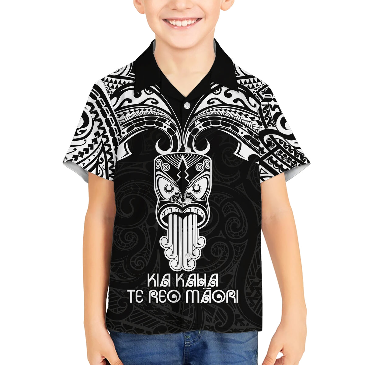 Personalised New Zealand Te Reo Maori Hawaiian Shirt Kia Kaha Maori Language Week Black Style LT9 - Polynesian Pride