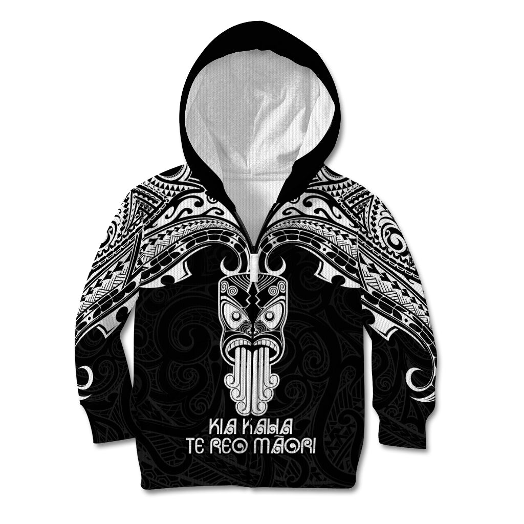 Personalised New Zealand Te Reo Maori Kid Hoodie Kia Kaha Maori Language Week Black Style LT9 - Polynesian Pride