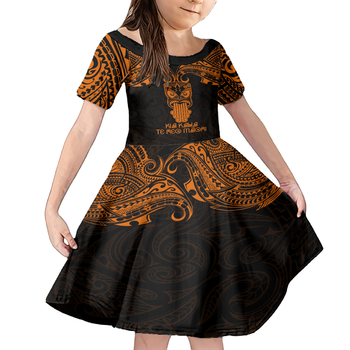 Personalised New Zealand Te Reo Maori Family Matching Puletasi Dress and Hawaiian Shirt Kia Kaha Maori Language Week Gold Style LT9 Daughter's Dress Gold - Polynesian Pride