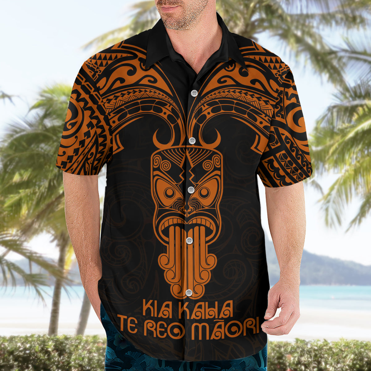 Personalised New Zealand Te Reo Maori Hawaiian Shirt Kia Kaha Maori Language Week Gold Style LT9 - Polynesian Pride