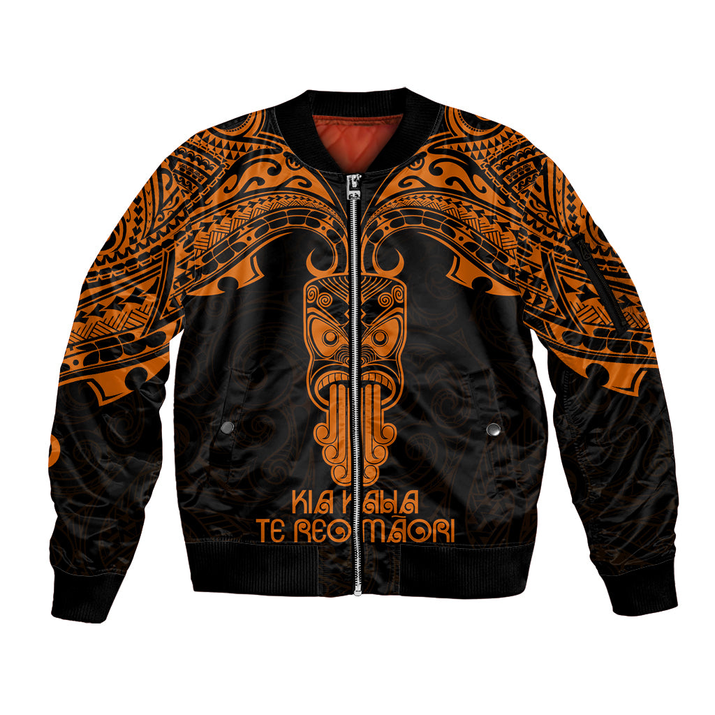 Personalised New Zealand Te Reo Maori Sleeve Zip Bomber Jacket Kia Kaha Maori Language Week Gold Style LT9 Unisex Gold - Polynesian Pride