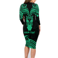 Personalised New Zealand Te Reo Maori Family Matching Long Sleeve Bodycon Dress and Hawaiian Shirt Kia Kaha Maori Language Week Green Style LT9 - Polynesian Pride