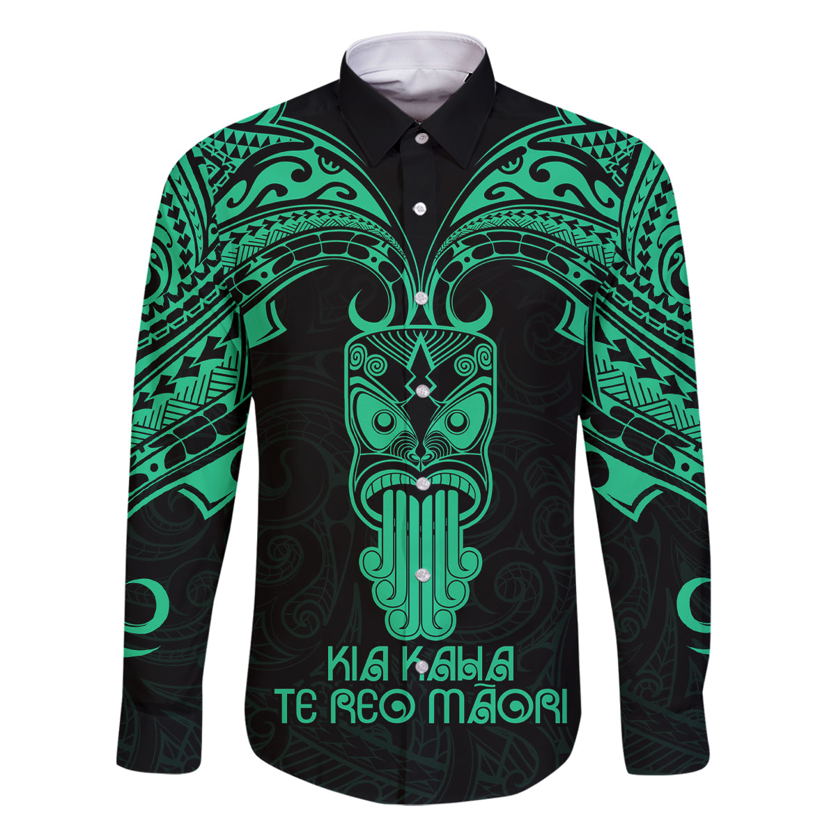 Personalised New Zealand Te Reo Maori Family Matching Summer Maxi Dress and Hawaiian Shirt Kia Kaha Maori Language Week Green Style LT9 Dad's Shirt - Long Sleeve Green - Polynesian Pride