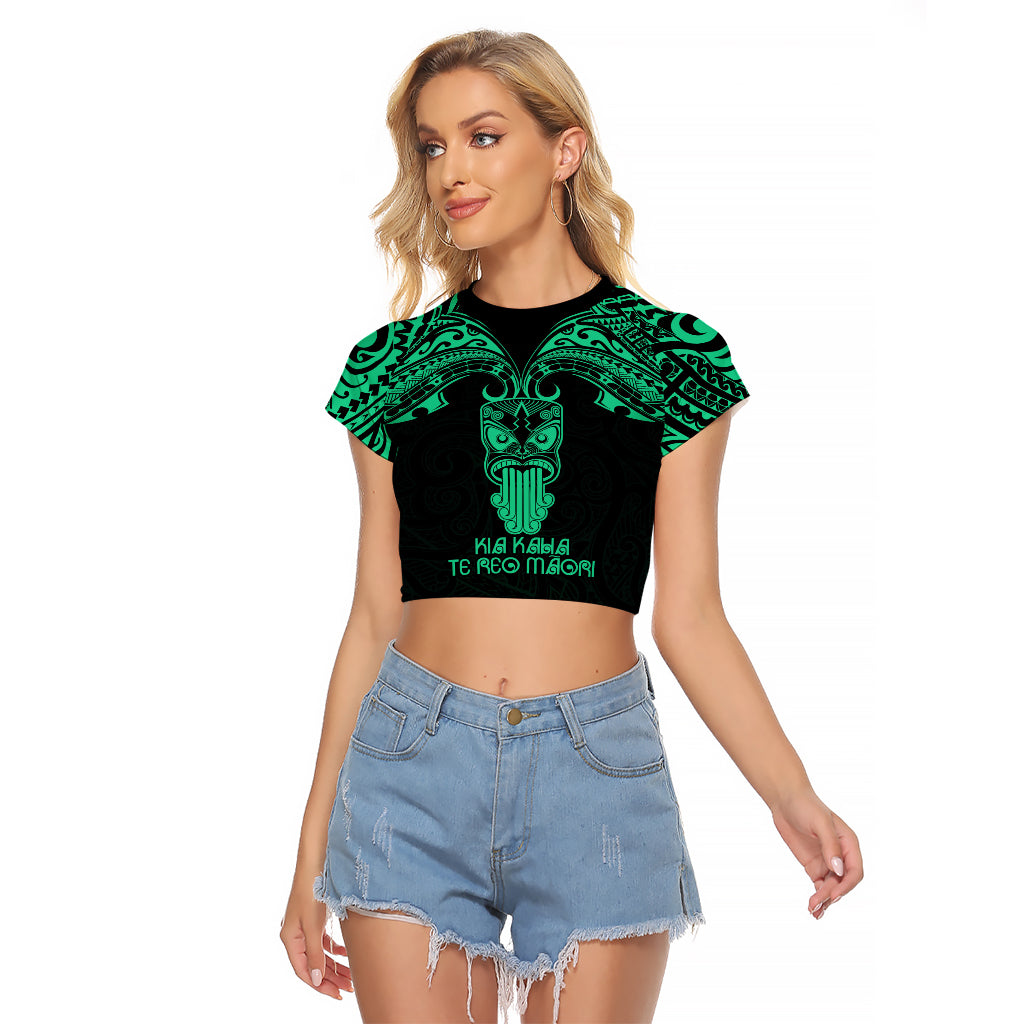 Personalised New Zealand Te Reo Maori Raglan Cropped T Shirt Kia Kaha Maori Language Week Green Style LT9 Female Green - Polynesian Pride