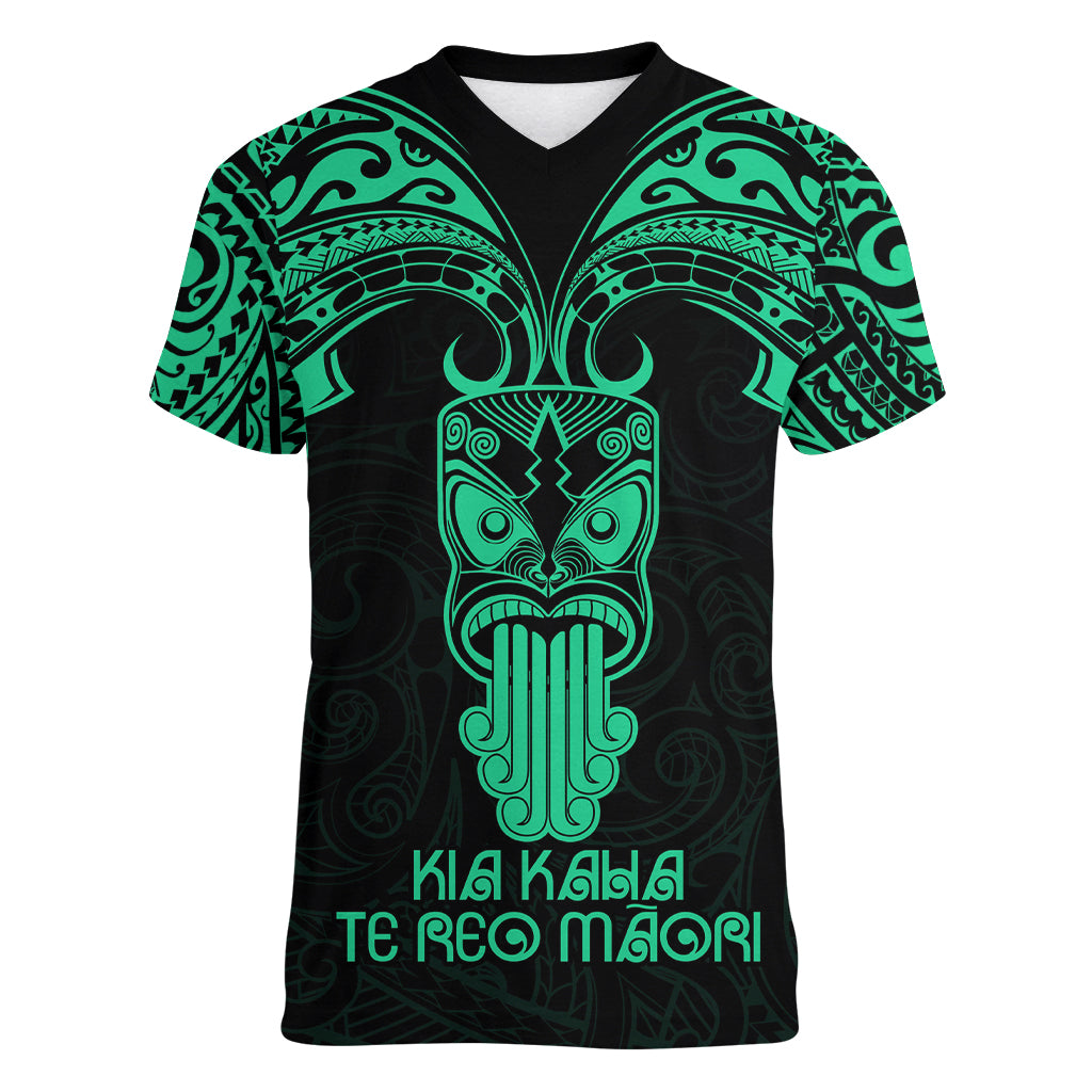 Personalised New Zealand Te Reo Maori Women V Neck T Shirt Kia Kaha Maori Language Week Green Style LT9 Female Green - Polynesian Pride
