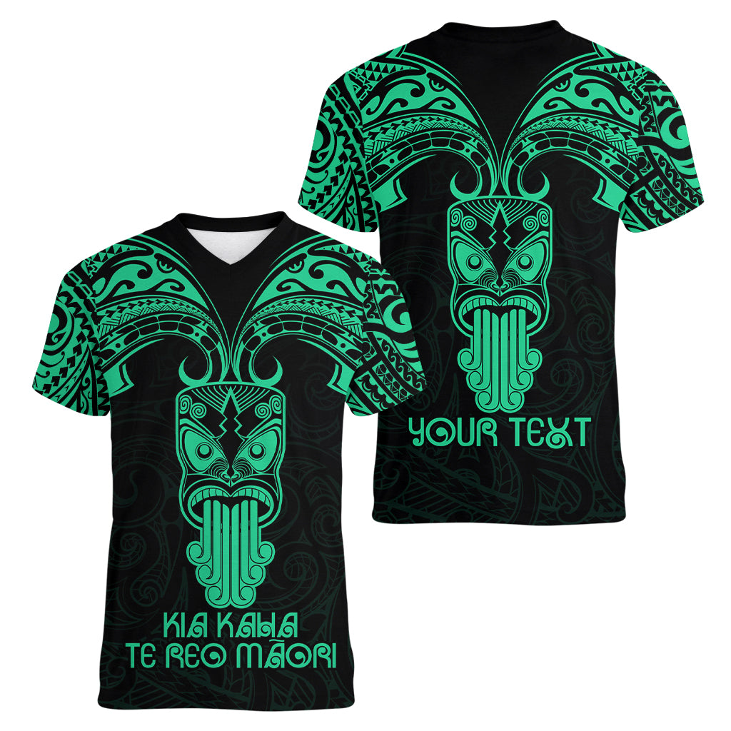 Personalised New Zealand Te Reo Maori Women V Neck T Shirt Kia Kaha Maori Language Week Green Style LT9 - Polynesian Pride
