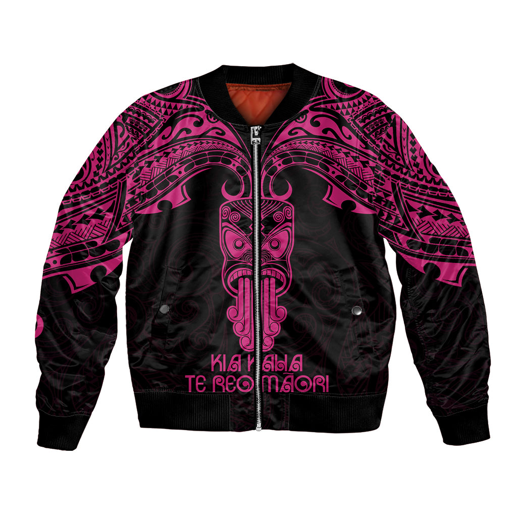Personalised New Zealand Te Reo Maori Bomber Jacket Kia Kaha Maori Language Week Pink Style LT9 Unisex Pink - Polynesian Pride