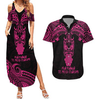 Personalised New Zealand Te Reo Maori Couples Matching Summer Maxi Dress and Hawaiian Shirt Kia Kaha Maori Language Week Pink Style LT9 Pink - Polynesian Pride