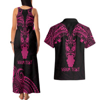 Personalised New Zealand Te Reo Maori Couples Matching Tank Maxi Dress and Hawaiian Shirt Kia Kaha Maori Language Week Pink Style LT9 - Polynesian Pride