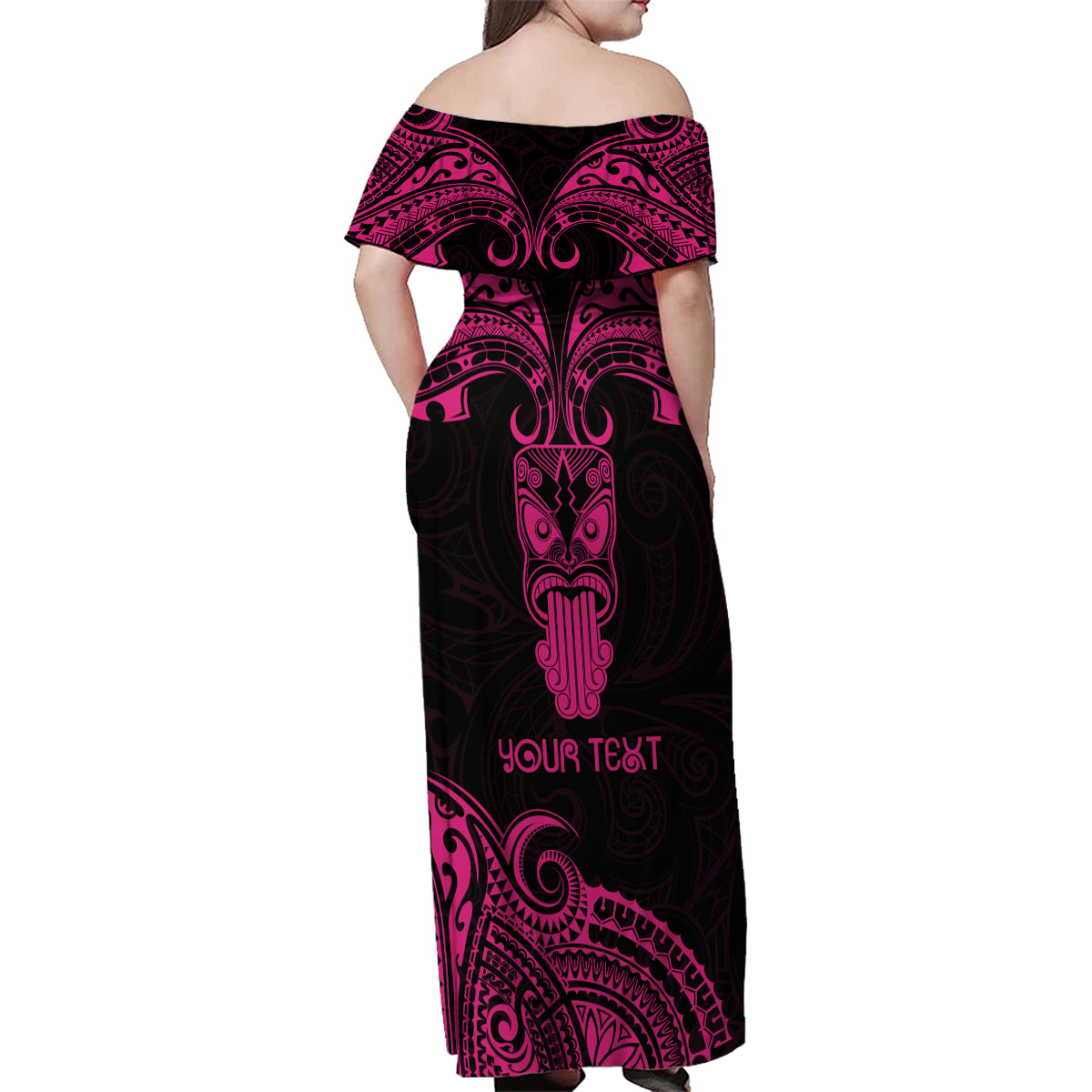Personalised New Zealand Te Reo Maori Family Matching Off Shoulder Maxi Dress and Hawaiian Shirt Kia Kaha Maori Language Week Pink Style LT9 - Polynesian Pride