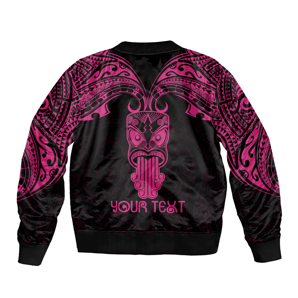Personalised New Zealand Te Reo Maori Sleeve Zip Bomber Jacket Kia Kaha Maori Language Week Pink Style LT9 - Polynesian Pride