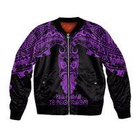 Personalised New Zealand Te Reo Maori Bomber Jacket Kia Kaha Maori Language Week Purple Style LT9 Unisex Purple - Polynesian Pride