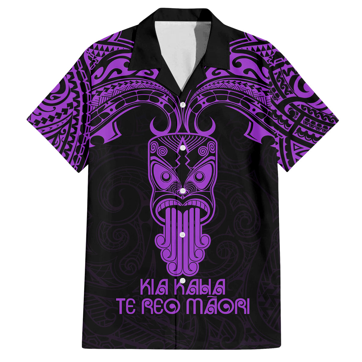 Personalised New Zealand Te Reo Maori Family Matching Long Sleeve Bodycon Dress and Hawaiian Shirt Kia Kaha Maori Language Week Purple Style LT9 Dad's Shirt - Short Sleeve Purple - Polynesian Pride